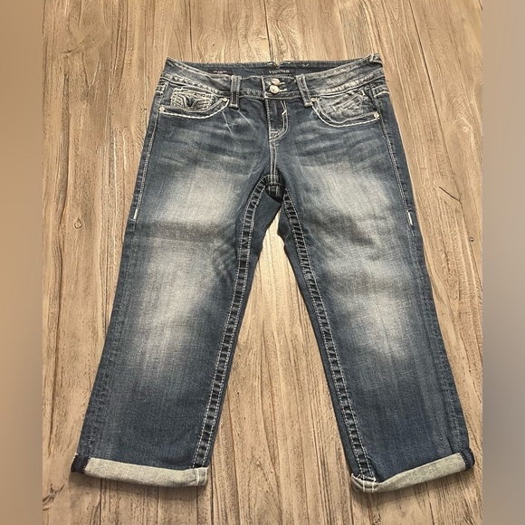 Vigoss Blue Ankle Cropped Jeans with Vintage Wash - Picture 3 of 9